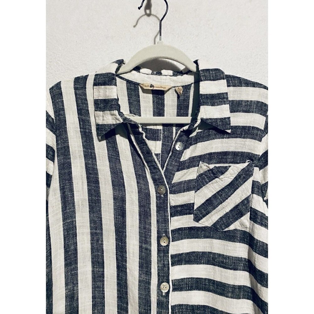 Soft Surroundings Top Womens Small Black White Striped Camina Tunic Linen Boho - Picture 4 of 8